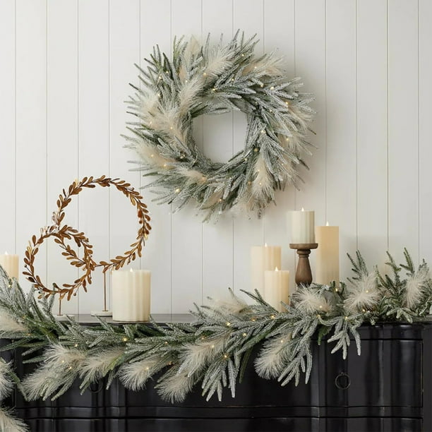 Decoraciones navideñas, coronas de invierno de 15.7 pulgadas para puerta de entrada, corona navideña grande, corona verde artificial para puerta de entrada, ventana, paredes, decoración navideña, coro
