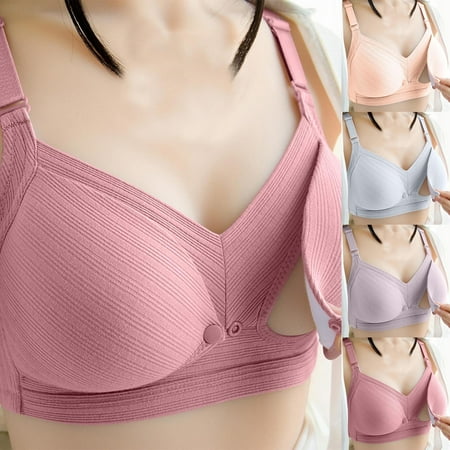 CFLVAEK Cotton Nursing Bras for Women Lightly Button Front Closure Maternity Bralettes Push Up Pregnancy Bra Ultra Comfortable Wireless Sleep Bras Purple S
