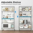 thumbnail image 4 of Homdox 5 Tier Adjustable Rolling Storage Shelves, Heavy Duty Wire Racks and Shelving, Metal Shelves for with Side Hooks Pantry Closet Kitchen Garage Organization, Silver Gray (AM5098_L_SIL), 4 of 9