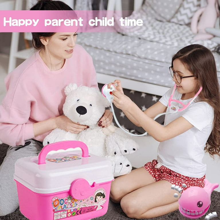 NimJoy Toy Doctor Kit for Kids 3-6 Years, 40PCS Pink Coat