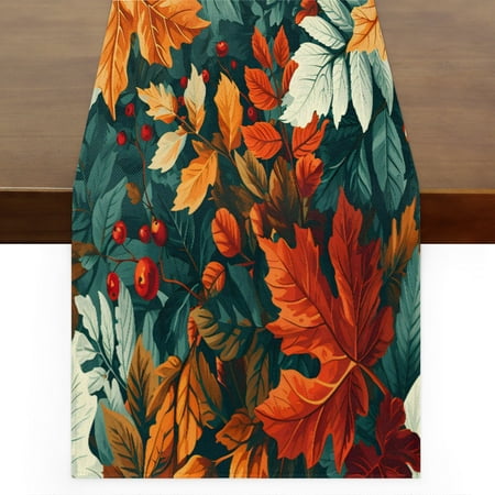 

Qzaxky table runner Colorful Maple Leaves 13 x 90 Inch Spring Summer Table Runner Green Floral Table Runner Decoration for Indoor Outdoor Home Dinner Party Wedding Decor