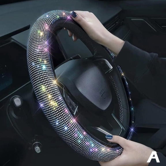 Diamond Steering Wheel Cover 14.5-15 Inch, Sparkling Rhinestone Car SUV Protector with Soft Velvet Lining, Glamorous Gift for Women