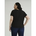 thumbnail image 3 of Terra & Sky Women's Plus V-Neck Crochet Dolman Cotton Tee, Sizes 0X-5X, 3 of 5