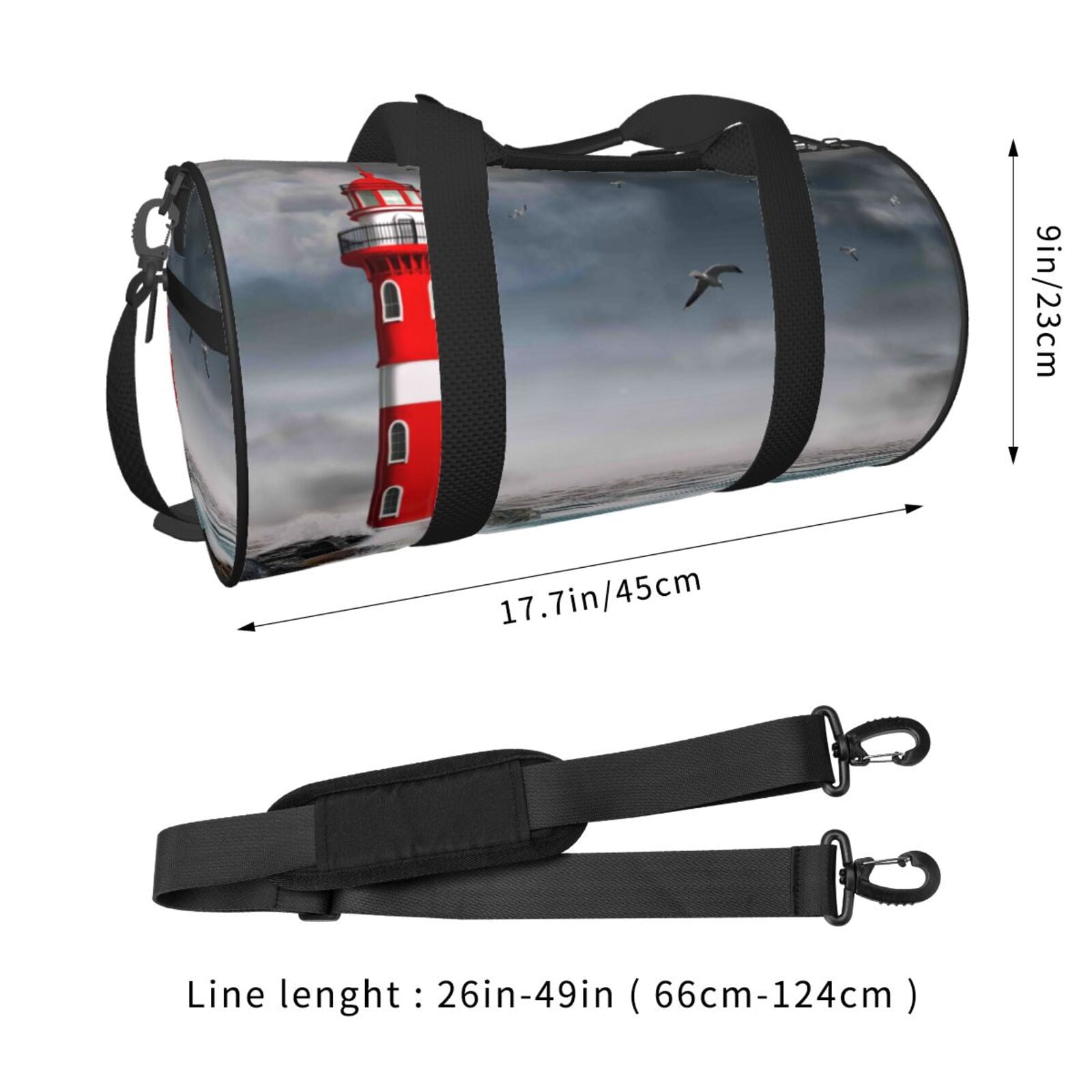 Vsdgher 3d Lighthouse in the Surf 45L Foldable Duffel Bag, Sports Gym Bag,Overnight Bag, Portable Weekender Bag for Airplanes