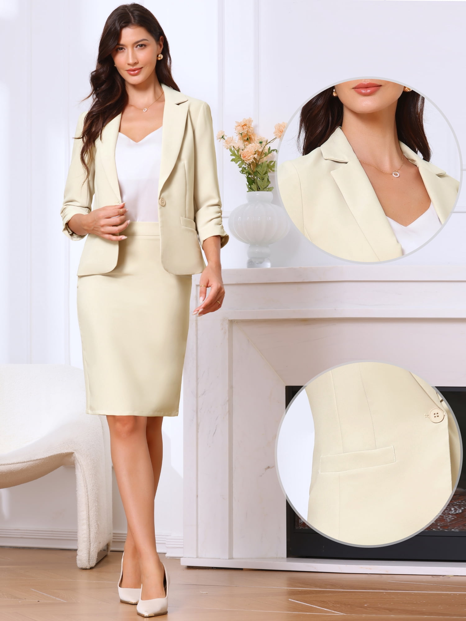 DARING DIVA 2 Pcs Women's Business Blazer and Pencil Skirt Suit XL Beige