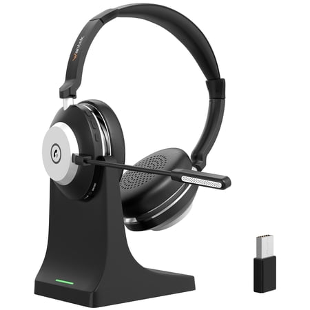 Wantek Wireless Headset with Upgraded Microphone AI Noise Canceling, Over-Ear Bluetooth Headphone with Mute for Laptops, Desktops, Cellphones