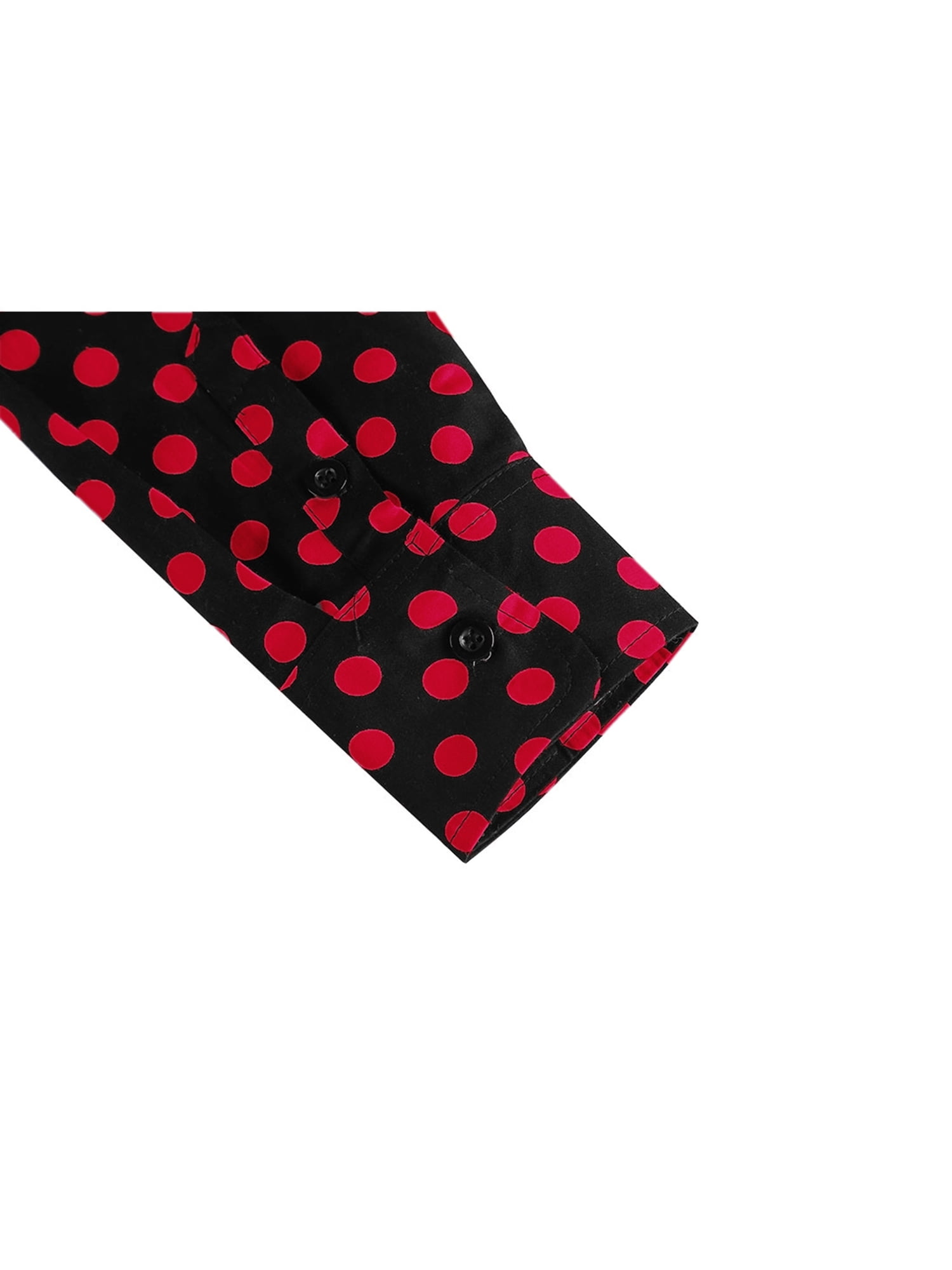 Unique Bargains Men's Long Sleeve Button Slim Polka Dots Shirt 34 Red Black