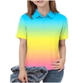 thumbnail image 2 of Xdegoge Kids Girls Short Sleeve Shirts Casual Basic Gradient Print Soft Breathable School Activewear Tops Button Down Summer Collared Tee Comfy Playwear, 2 of 7