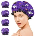 thumbnail image 7 of Shower Caps,Halloween Purple Spider Web Pattern Waterproof Shower Cap for Women 4 Pieces,Double Reusable Hair Cover for Shower PEVA Elastic Stretch Hem, 7 of 7