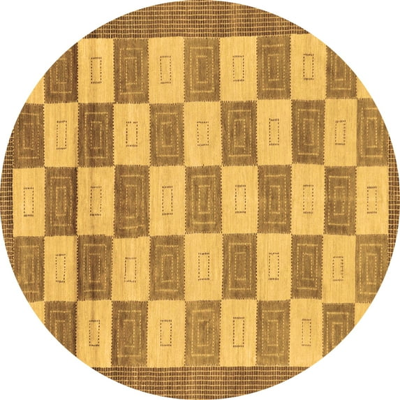 Ahgly Company Indoor Round Checkered Brown Modern Area Rugs, 4' Round