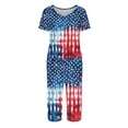 thumbnail image 4 of 4th of July Women's Pajama Set 2 Pieces Soft Comfy Pajamas Red Blue Flag and Star Print Short Sleeve Capri Pants Pjs Set with Pockets, 4 of 6