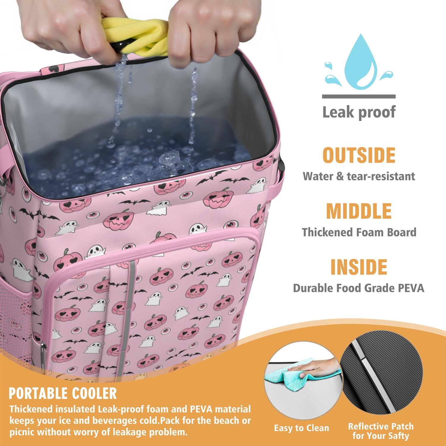 Travel Cooler Bag - Cute Halloween Pattern Camping Beer Cooler Backpack with Bottle Opener- Waterproof Insulated Picnic Backpacks - Cooler Bag for Beach
