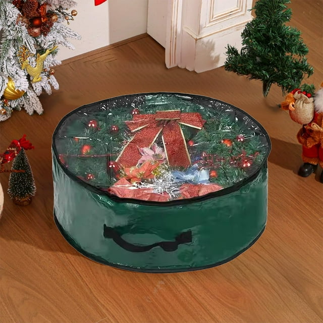 Amzcrzy Home and Kitchen, Storage & Organization, Storage Trunks, Christmas Wreath Storage Bag Garland Holiday Container With Clear Window Tear Proof Fabric 2PC Red And Green Plas tic Storage Bins