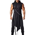 thumbnail image 2 of DayScoop Men's Halloween Black Sleeveless Hooded Vest with Cross Straps Cyberpunk Assassin Cosplay Costume for Themed Party Night, 2 of 6