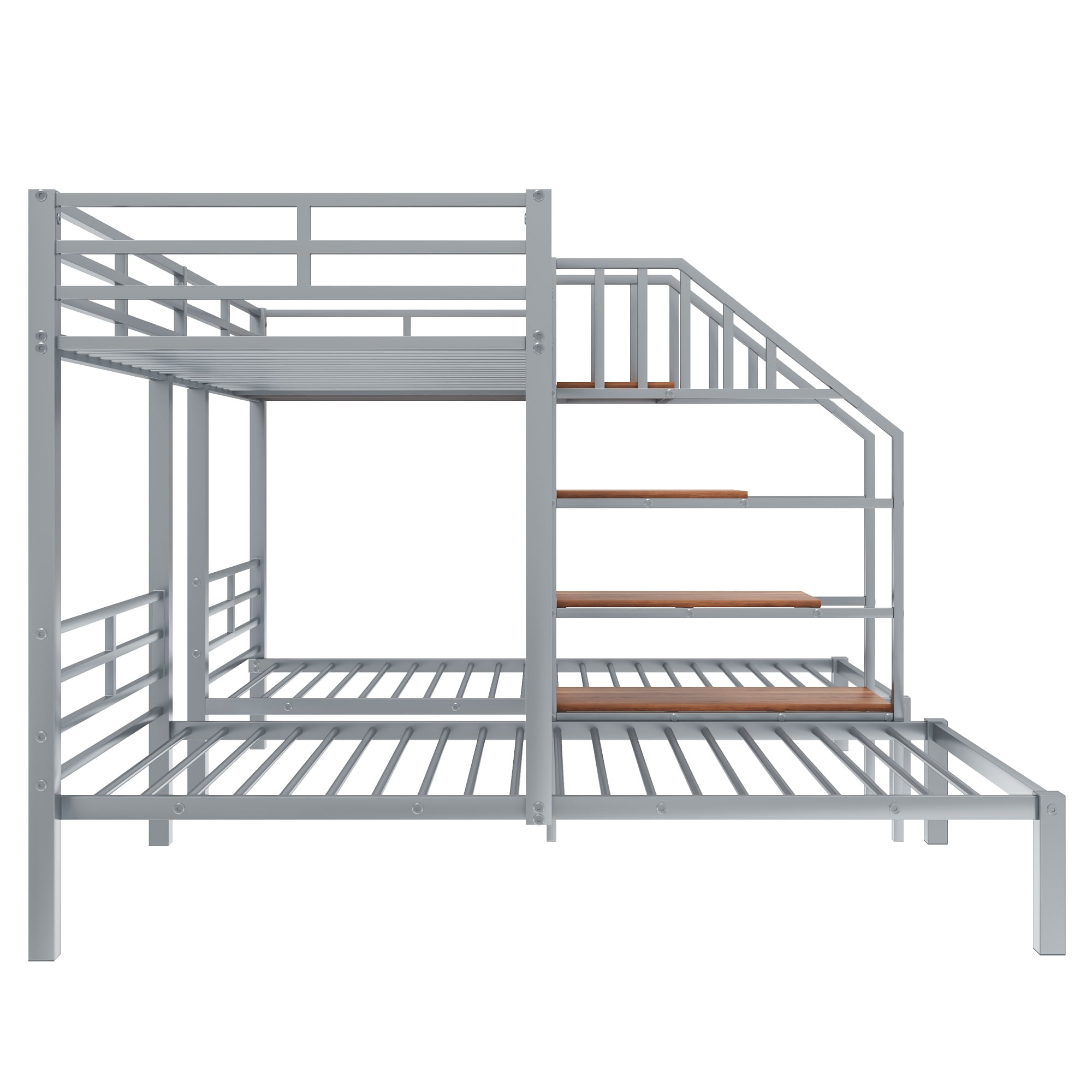 Euroco Metal Twin over Twin & Twin Bunk Bed, 3-in-1 Triple Bunk Bed with Shelves for Kids Teens, Silver