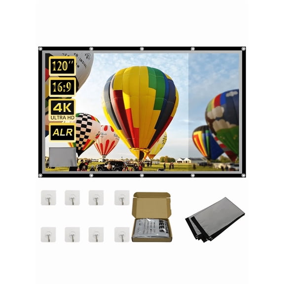GAINVANE Projector Screen Metal Grey Anti-Light 84-133 inch 30° Viewing Angle 16:9 Portable Reflective Screen Home Theatre Indoor