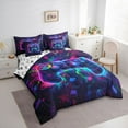 thumbnail image 4 of Homewish Navy Fuchsia Gamepad Bedding Comforter Set 7 Pieces, Chic Square Abstract Stripe Full Bedding Set, Teens Kids Boys Men Reversible Fitted Sheet Flat Sheet, Lightweight Room Decor, 4 of 8