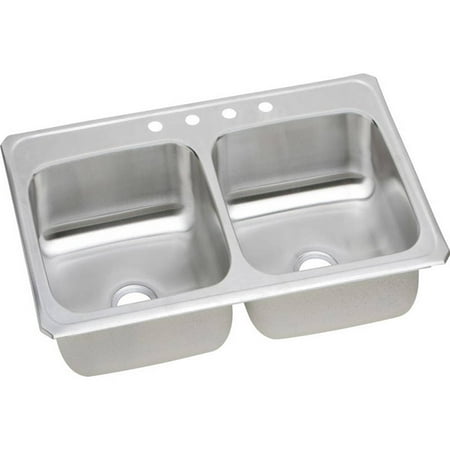 Elkay CR33214 Gourmet Celebrity Stainless Steel Double Bowl Top Mount Sink with 4 Faucet Holes