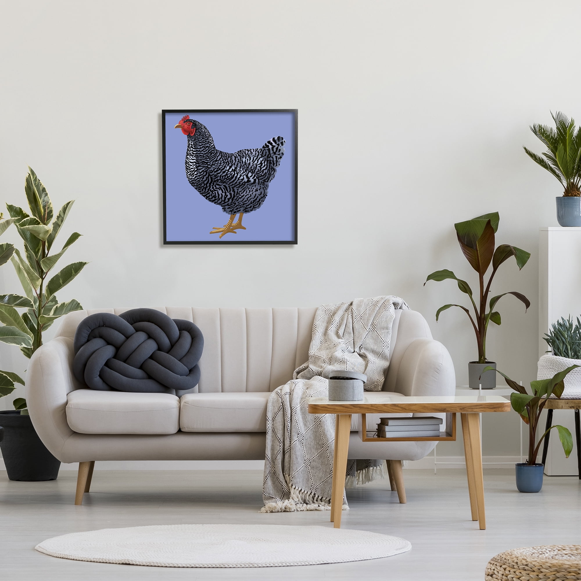 Stupell Industries Striped Farm Chicken Over Purple Smiling Bird, 24 x 24, Designed by Sally Springer Griffith