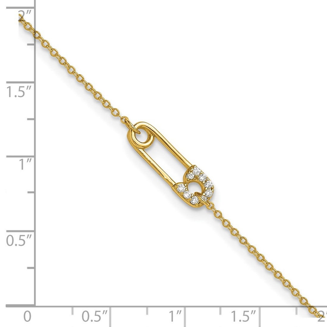 925 Sterling Silver Gold-tone Polished Cubic Zirconia Safety Pin Plus 1in Extension Anklet 9 Inch 1mm Wide Anklet for Wo