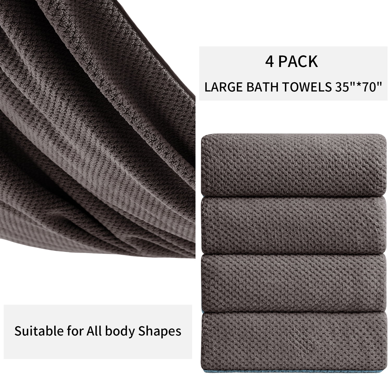 Green Essen 4 Pack Bath Towels Extra Large 35"x 70"Highly Absorbent Quick Dry Large Bath Towels Oversized Microfiber Bath Sheets Soft Bulk Towels for Bathroom Kitchen Spa Hotel Gym Pet(Brown)