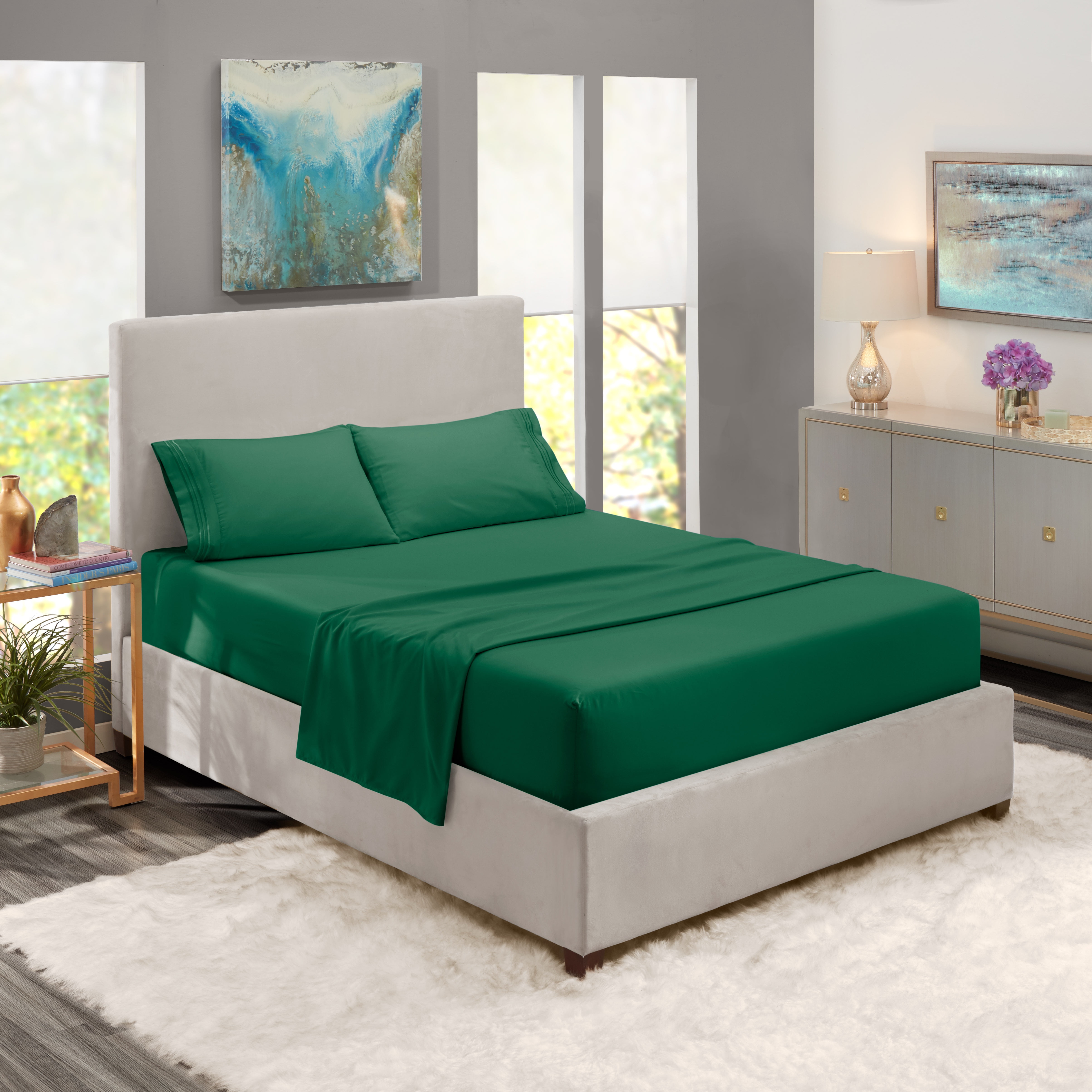 Full Size Bed Sheets Set Hunter Green, Luxury Bedding Sheets Set 