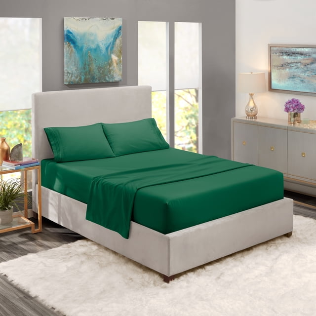Ensemble de Draps Taille Simple TG Vert Chasseur, Ensemble de Draps de Literie de Luxe, Ensemble de Lit 3 Pcs, Drap-Housse à Poches Profondes, Microfibre 100 % Douce, Hypoallergénique, Frais et Respirant, par Clara Clark