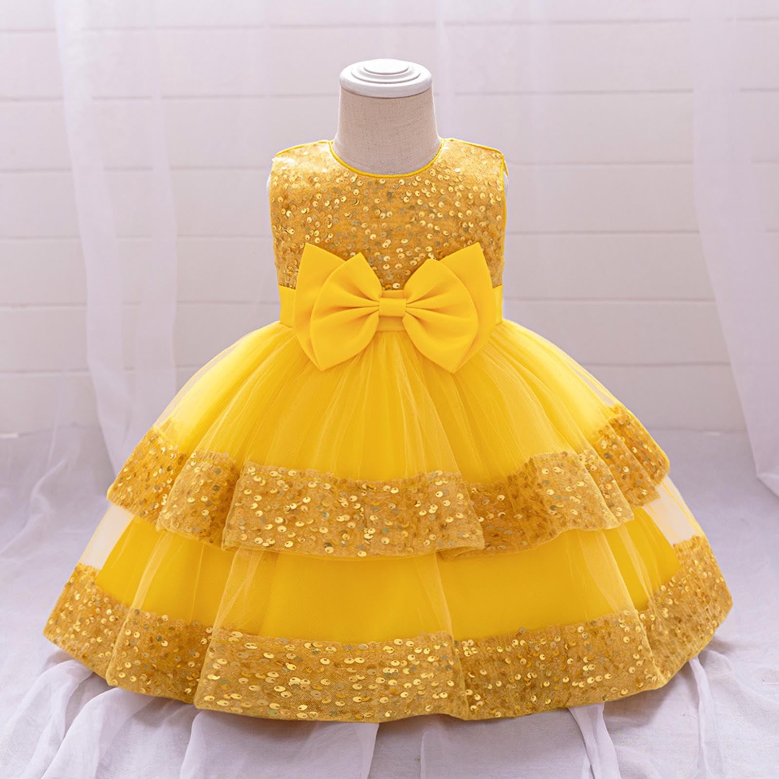 Baby Girl Pageant Dress Sleeveless Sequins Princess Dress Toddler Flower Wedding Birthday Party Gown Dresses 6 Months-3 Years