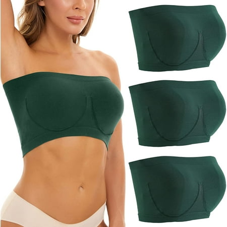 

Women s Bra Bandeau Top Large Sizes Strapless Pack of 3(3XL Green)