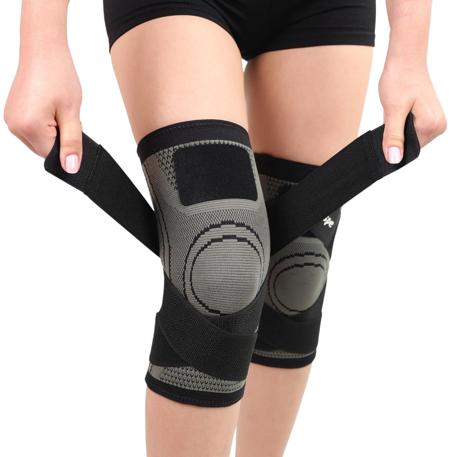 Caspe Knee Compression Sleeve with Adjustable Strap 2 Pack, Non-Slip Breathable Knee Support for Men & Women, Running & Gym