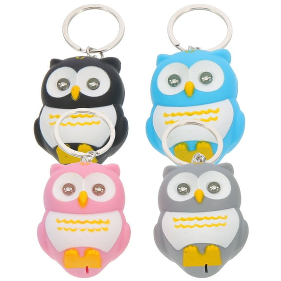FRCOLOR 4pcs Glowing Cartoon Owl Keychain Luggage Bag Pendant Small Gift for Car Decoration 1pc in Each Color Black Grey Blue Pink