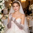thumbnail image 5 of HuangHuanChen Satin Gloves for Women Solid Color Elegant Formal Long Opera Gloves Wedding Prom Long Opera Party 1920s Satin Tea Party Gloves Stretchy Elbow Length Bridal Gloves Rose Gold One Size, 5 of 5