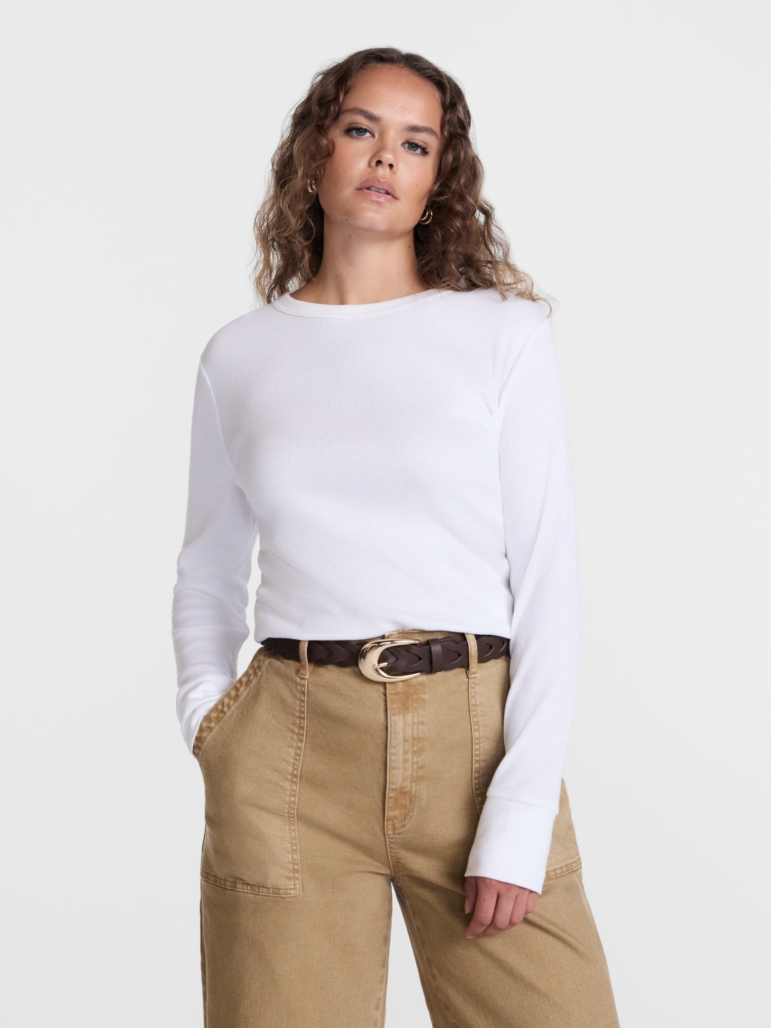 Scenario Women's and Women's Plus Rib Tee with Long Sleeves, Sizes XS-4X