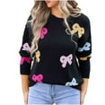 thumbnail image 2 of TIMIFIS Chandails Noirs d'Automne pour Femmes Manches Longues Col Rond Ample Nœud Imprimé Pull Tricoté, 2 of 8