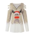 thumbnail image 4 of Puntoco Blusa de manga corta con cuello en V a la moda para mujer con cremallera y estampado navideño Puntoco Puntoco-5719, 4 of 5