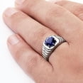 thumbnail image 3 of Rag Jewels 1.20 Ct Round Cut Blue Sapphire Wedding Engagement Band Pinky Ring 14K White Gold Plated 925 Sterling Silver For Men's -6.5, 3 of 3