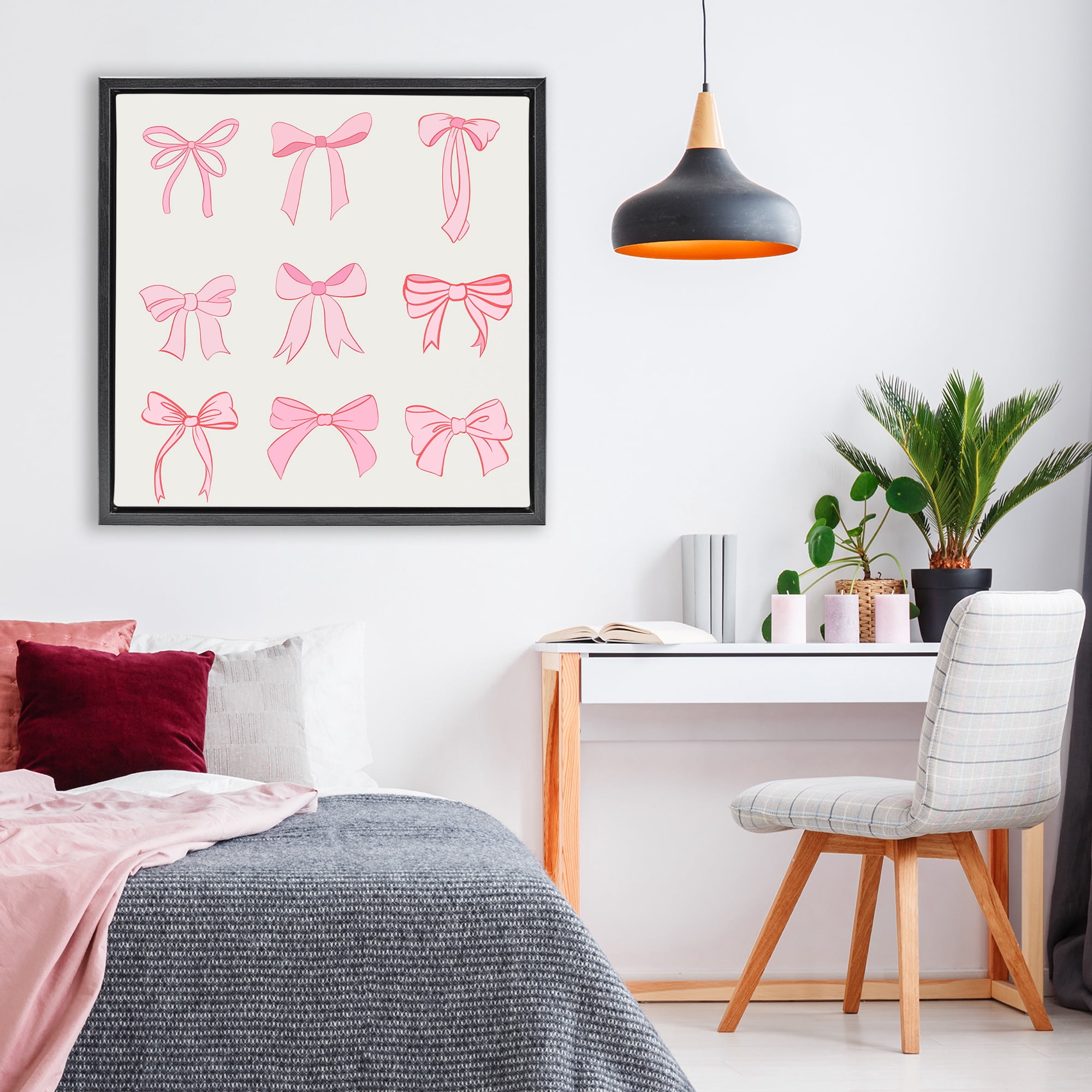 Stupell Industries Pink Coquette Ribbons Black Framed Floater Canvas Wall Art, design by Emily Navas