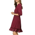 thumbnail image 4 of INSPIRE CHIC Women's Layered Ruffle Hem 3/4 Sleeves Smocked Chiffon A-Line Dress M Burgundy, 4 of 8