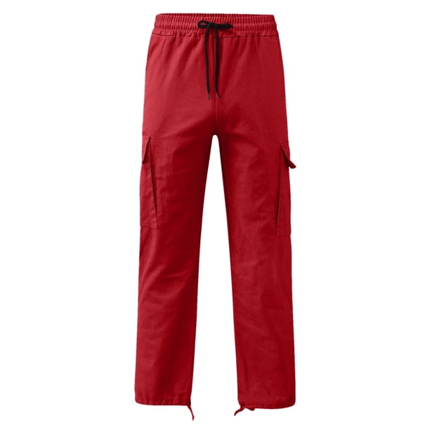 Pantalones cargo informales para hombre: múltiples bolsillos tejidos, color liso, primavera/verano
