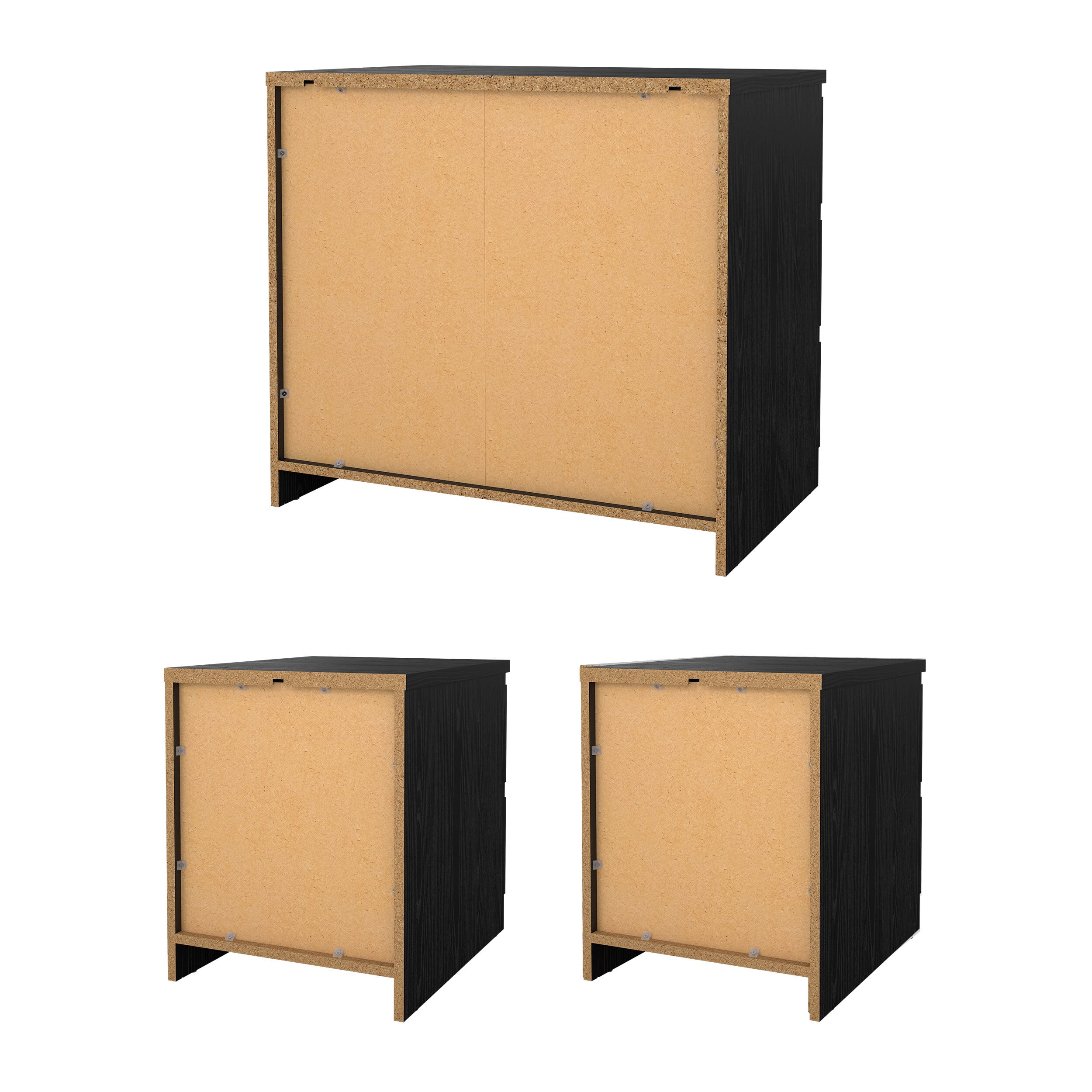 Tvilum Scottsdale 3-Piece Bedroom Set - Chest and Nightstand Set of 2, Black Woodgrain