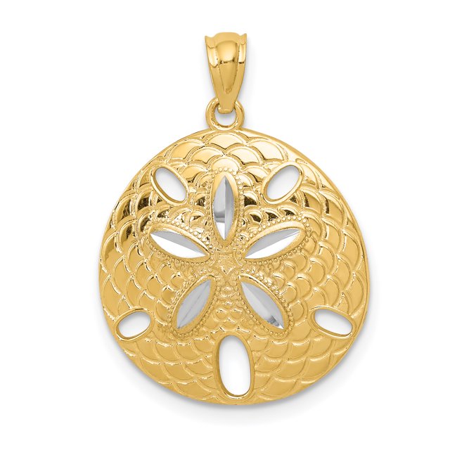 Collier Pendentif Étoile de Mer en Or Jaune 14k Sable Blanc Dollar