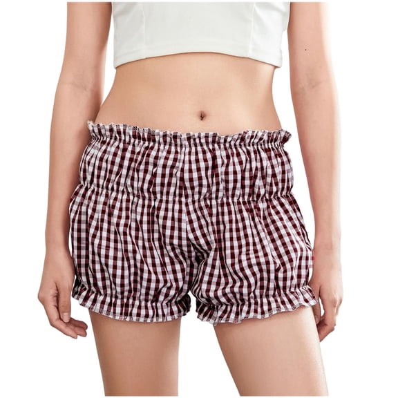 HUJlwoi Shorts for Women Lightweight Elastic Waist Ruffle Plaid Shorts Cute Comfortable Shorts Summer Fashion Outfits