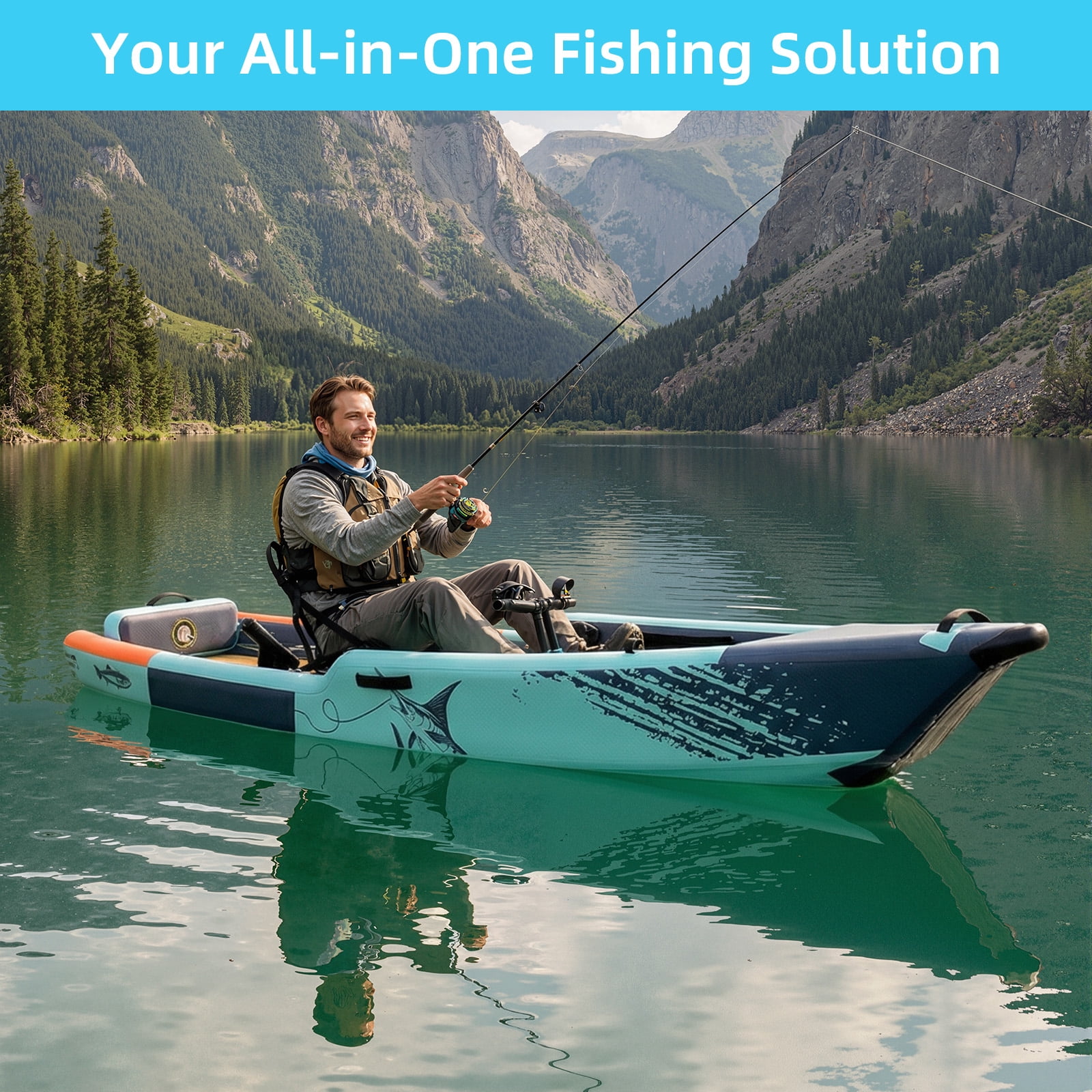 Bezliving 12ft Inflatable Kayak with Pedal System, Lightweight & Portable with Aluminum Seat, Rudder System, and Accessories Included, Blue