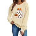 thumbnail image 2 of Hulanddfd Womens Sweatshirt Pink Ghost Pumpkin Print Pullover, Cute Bow Graphic Crewneck Long Sleeve Top, Halloween Casual Sweater, 2 of 5