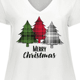 thumbnail image 4 of Inktastic Merry Christmas Plaid Trees Women's Plus Size V-Neck T-Shirt, 4 of 5
