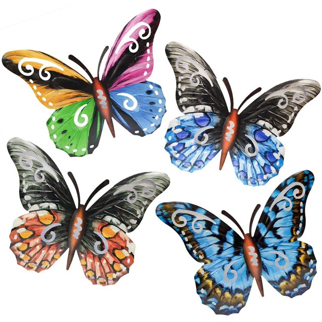 Mariposas Decoración de jardín al aire libre 4 piezas, decoración de pared de metal, dise?o Sala de estar Decoración de cocina Decoración de dormitorio Marco Estatua Esculturas y estatuas de jardín interior al aire libre LingWen 8390612306464