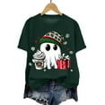 thumbnail image 5 of Towmus Women Christmas T-Shirt Funny Ghost Crewneck Short Sleeve Shirts Graphic Tee Tops Dark Green S-3XL, 5 of 6