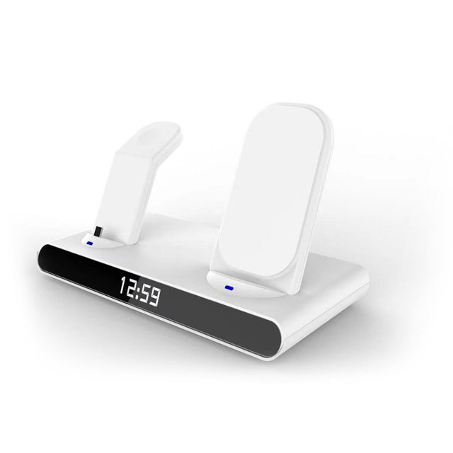 HLONK Wireless Charger Cellphone Watch Charging Station Dimmable LED Calendar Pad Temperature Display Multifunctional Dock