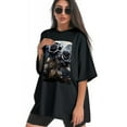 thumbnail image 3 of Plus Size Shirt for Women Oversized Black Tops for Women Short Sleeves Shirt for Women Roses T Shirt Crewneck Shirt for Women M, 3 of 5