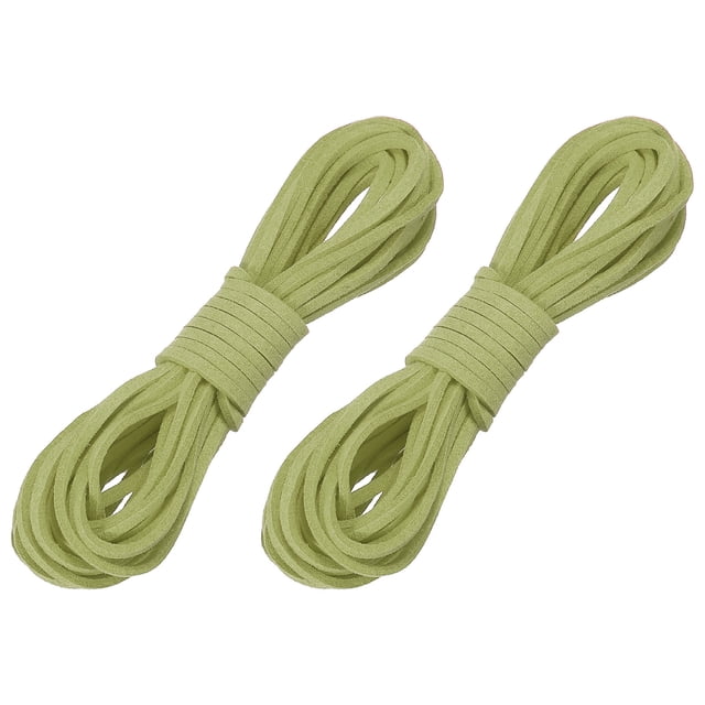 Uxcell 2 Pcs Cuerda de Cuero de Ante Falsa, Cuerda Plana Fina de 2.6mm x 5.5 Yardas para Manualidades de Joyería, Collar, Pulsera, DIY, Verde Mostaza